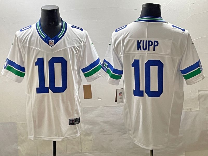 Men 2025 Seattle Seahawks 10 Kupp White retro Three generations Nike Limited NFL Jersey style 1